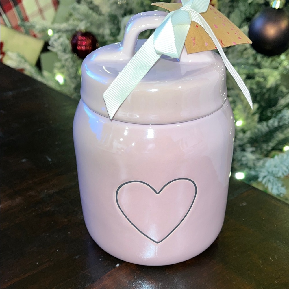 Rae Dunn Iridescent Purple/Pink Heart Ceramic Canister